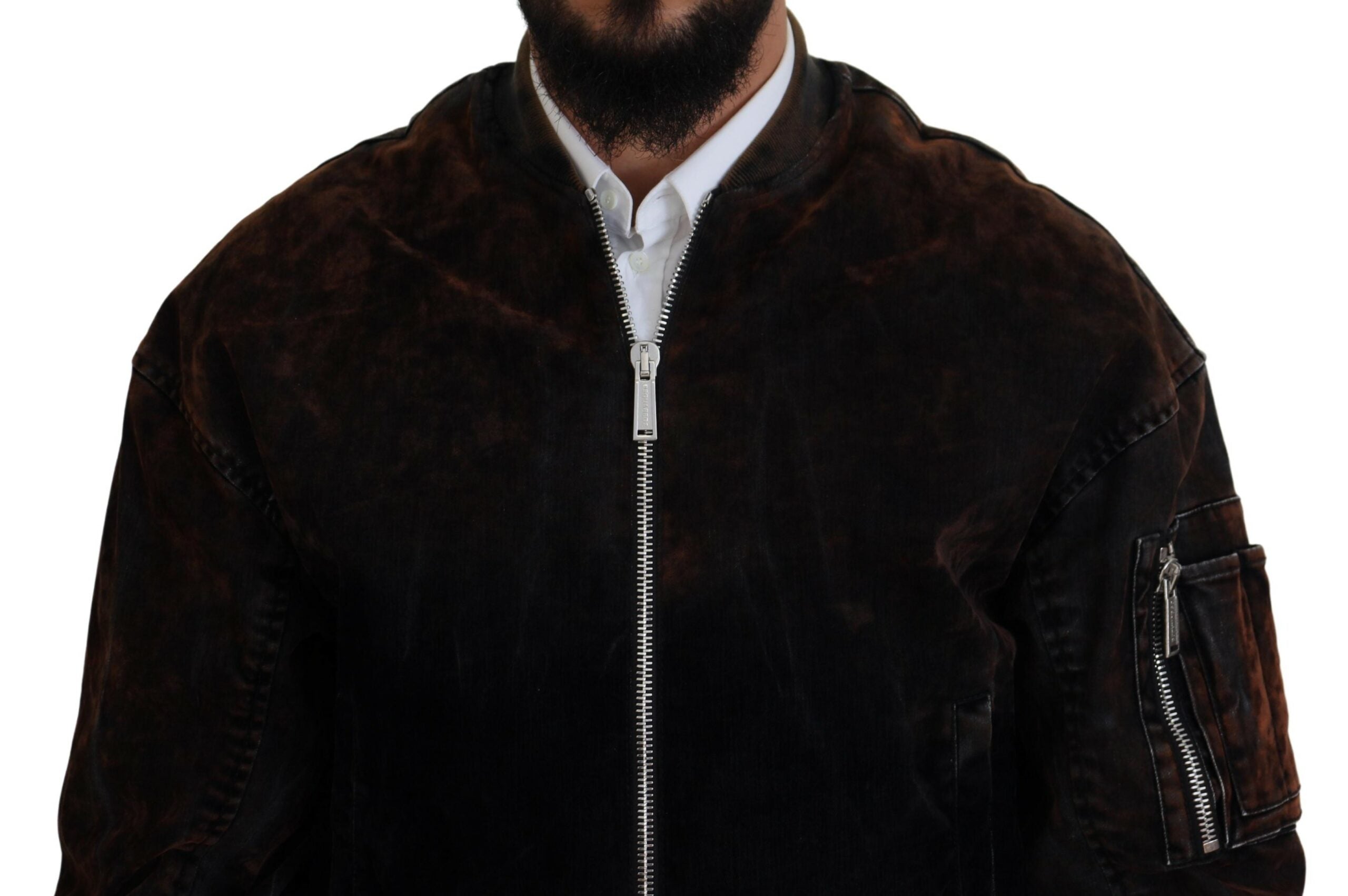 Fermuarlı cepli kollu Dsquared² kahverengi pamuklu bomber ceket